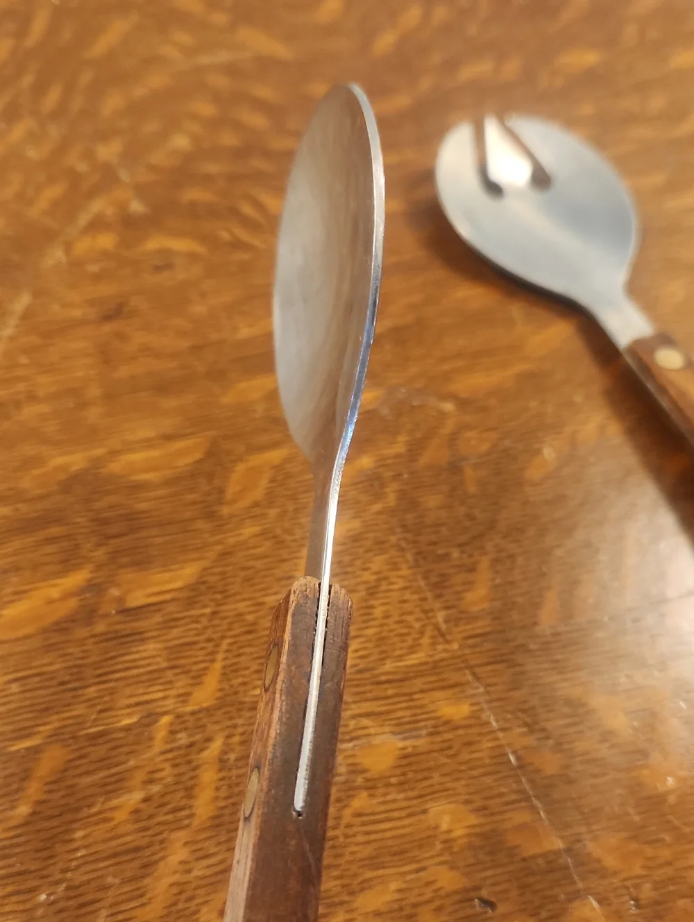 Vintage Mid-Century Modern Stainless Steel & Wood Salad Servers – Made in Korea